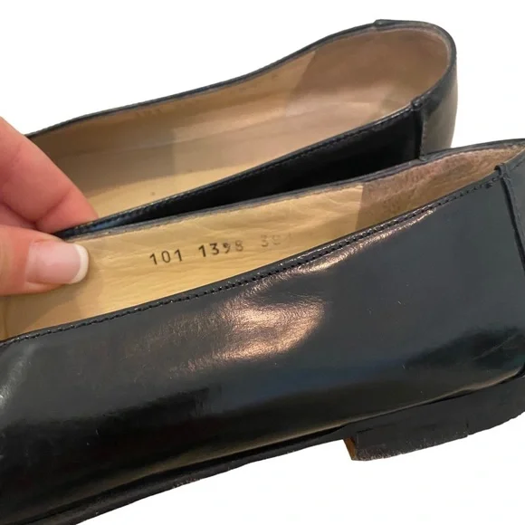 Gucci black flat pumps ballet square toe interlocking GG 8.5 leather
